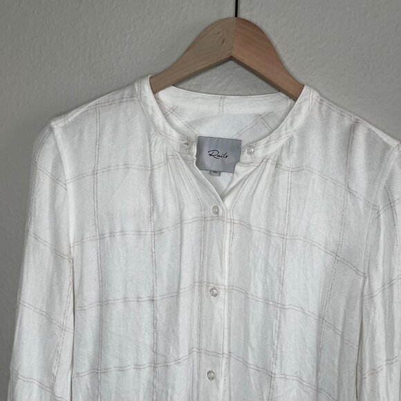 Rails Eloise Ivory Rose Gold Plaid Button Down Long Sleeve Flannel Shirt XS - Picture 4 of 11